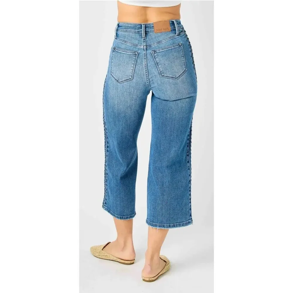 Judy Blue Medium Wash Cropped Jeans with Side Lace-Up Detail